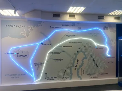 Печатная карта на стене с маршрутами из гибкого неона в музейной экспозиции