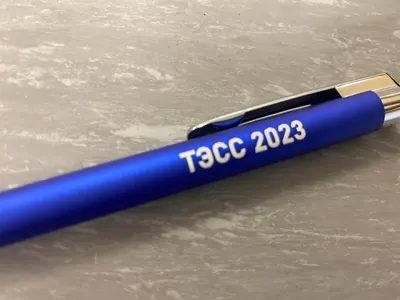 Синяя ручка с белой надписью «ТЭСС 2023»